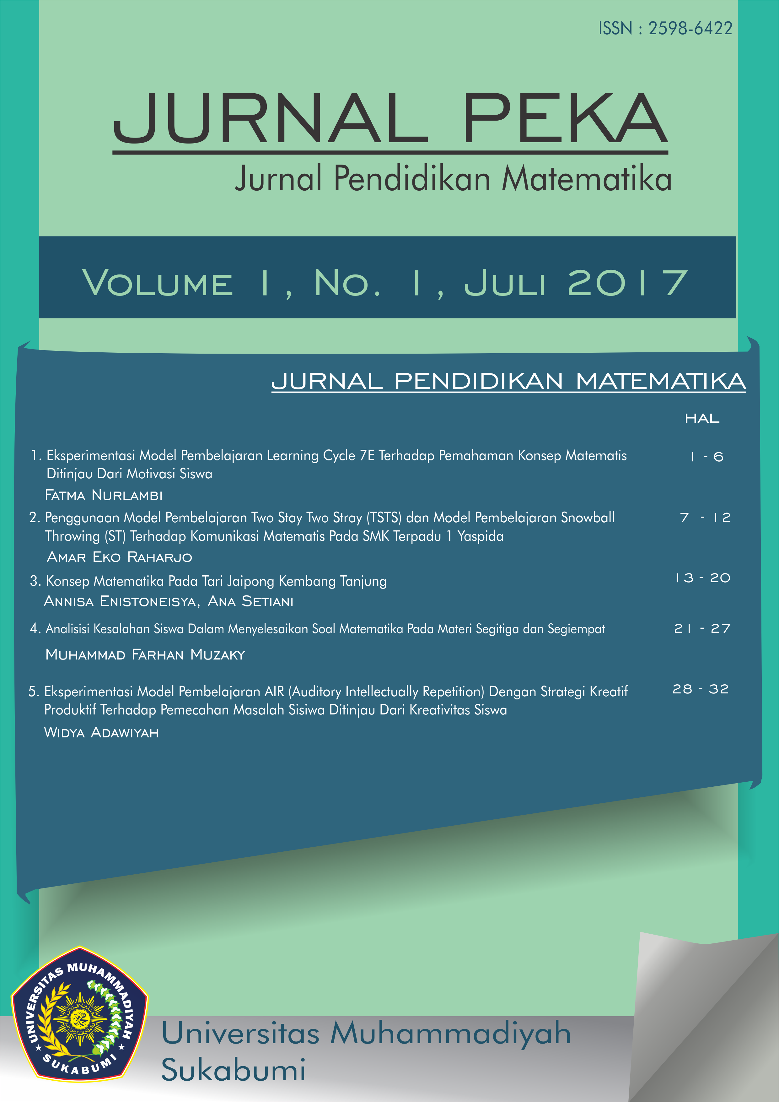 					View Vol. 1 No. 1 (2017): Jurnal PEKA (Pendidikan Matematika)
				