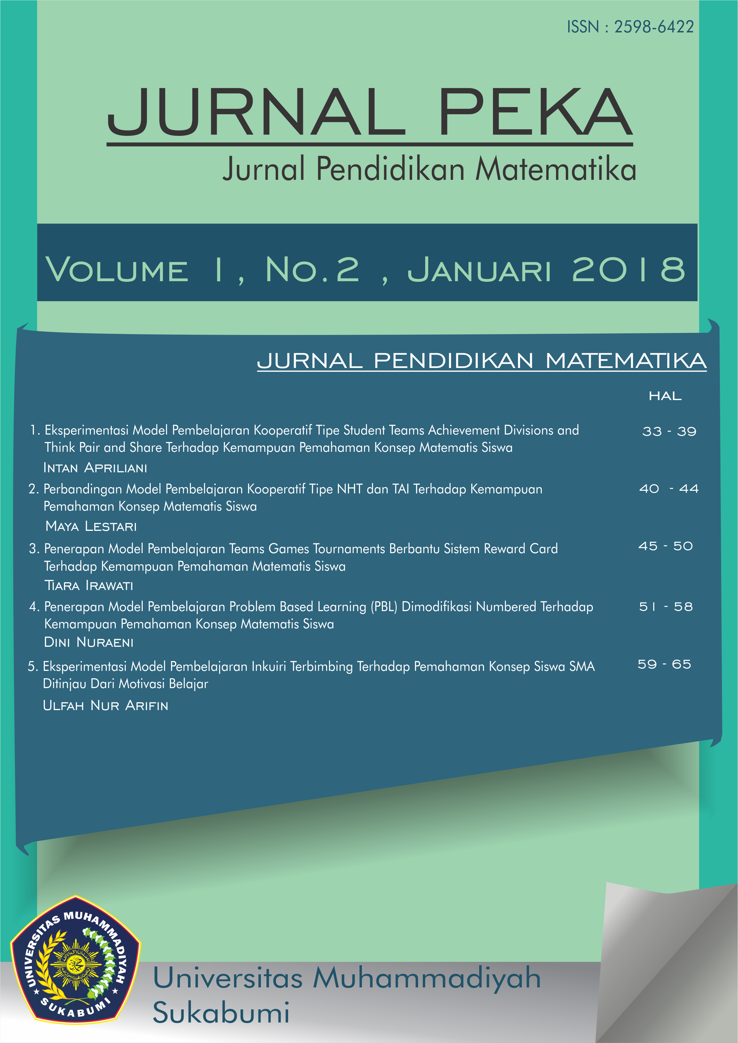 					View Vol. 1 No. 2 (2018): Jurnal PEKA (Pendidikan Matematika)
				