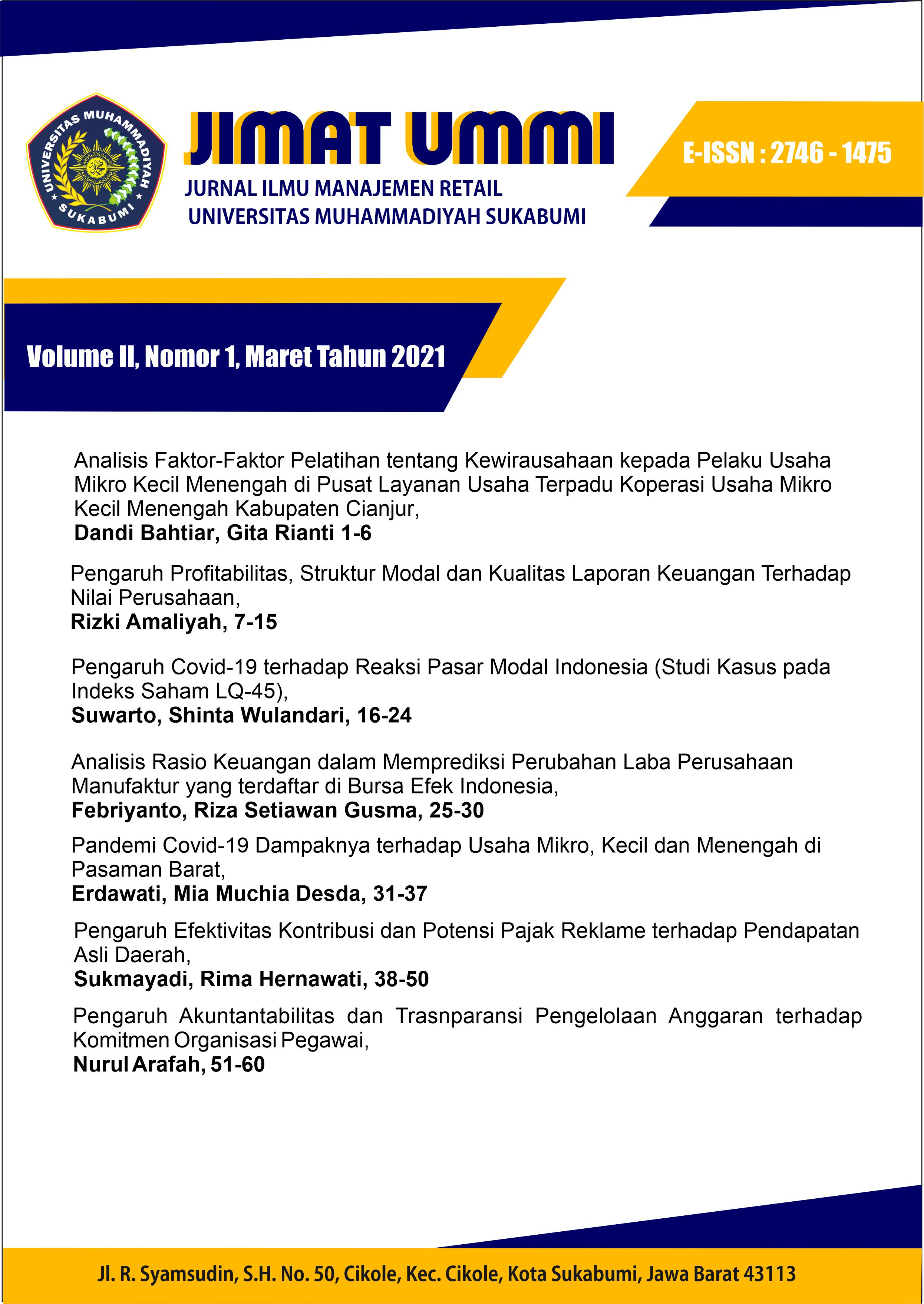 					View Vol. 2 No. 1 (2021): Jurnal Ilmu Manajemen Retail (JIMAT) Universitas Muhammadiyah Sukabumi
				