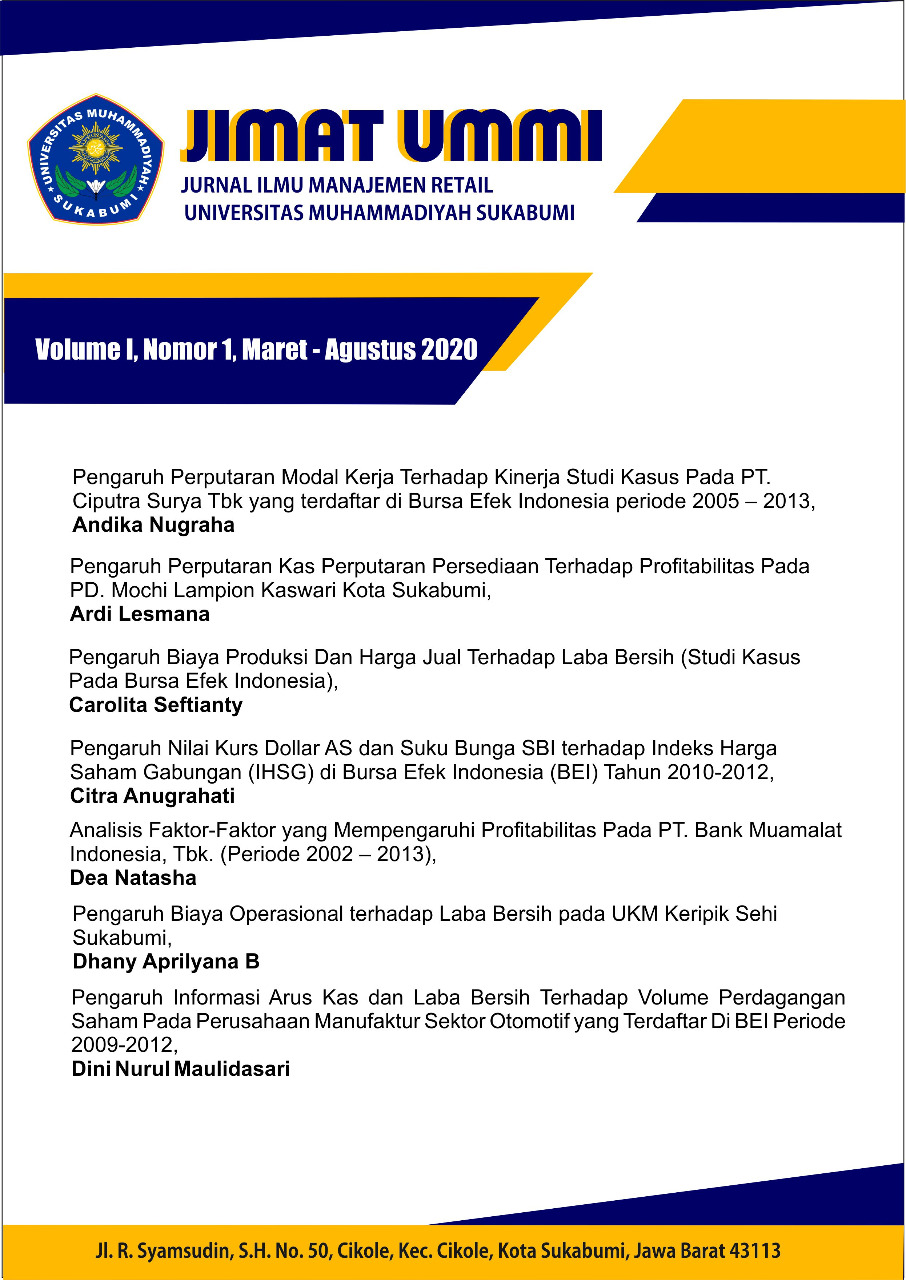 					View Vol. 1 No. 1 (2020): Jurnal Ilmu Manajemen Retail (JIMAT) Universitas Muhammadiyah Sukabumi
				